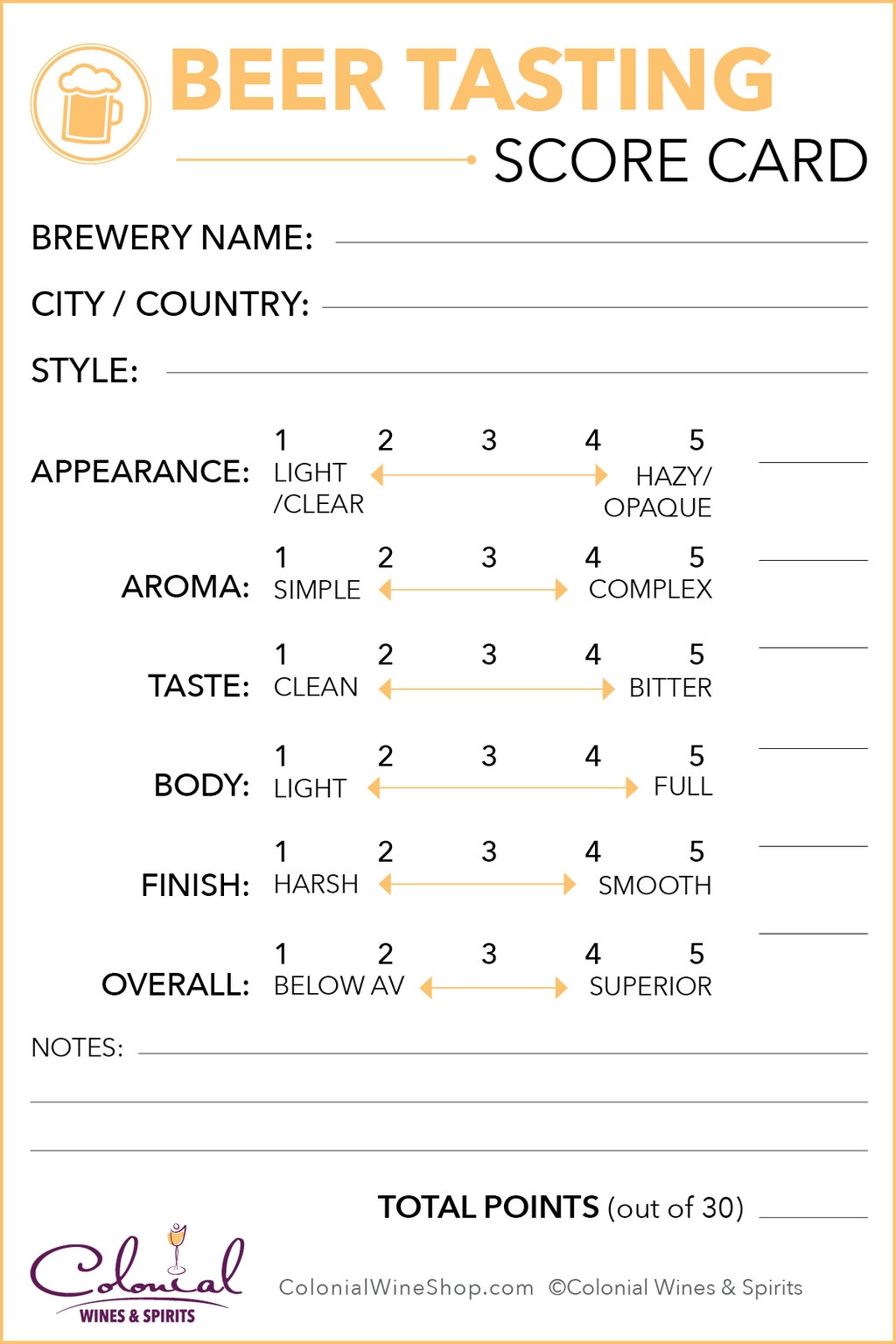 Printable Beer Score Sheet Printable Beer Score Sheet