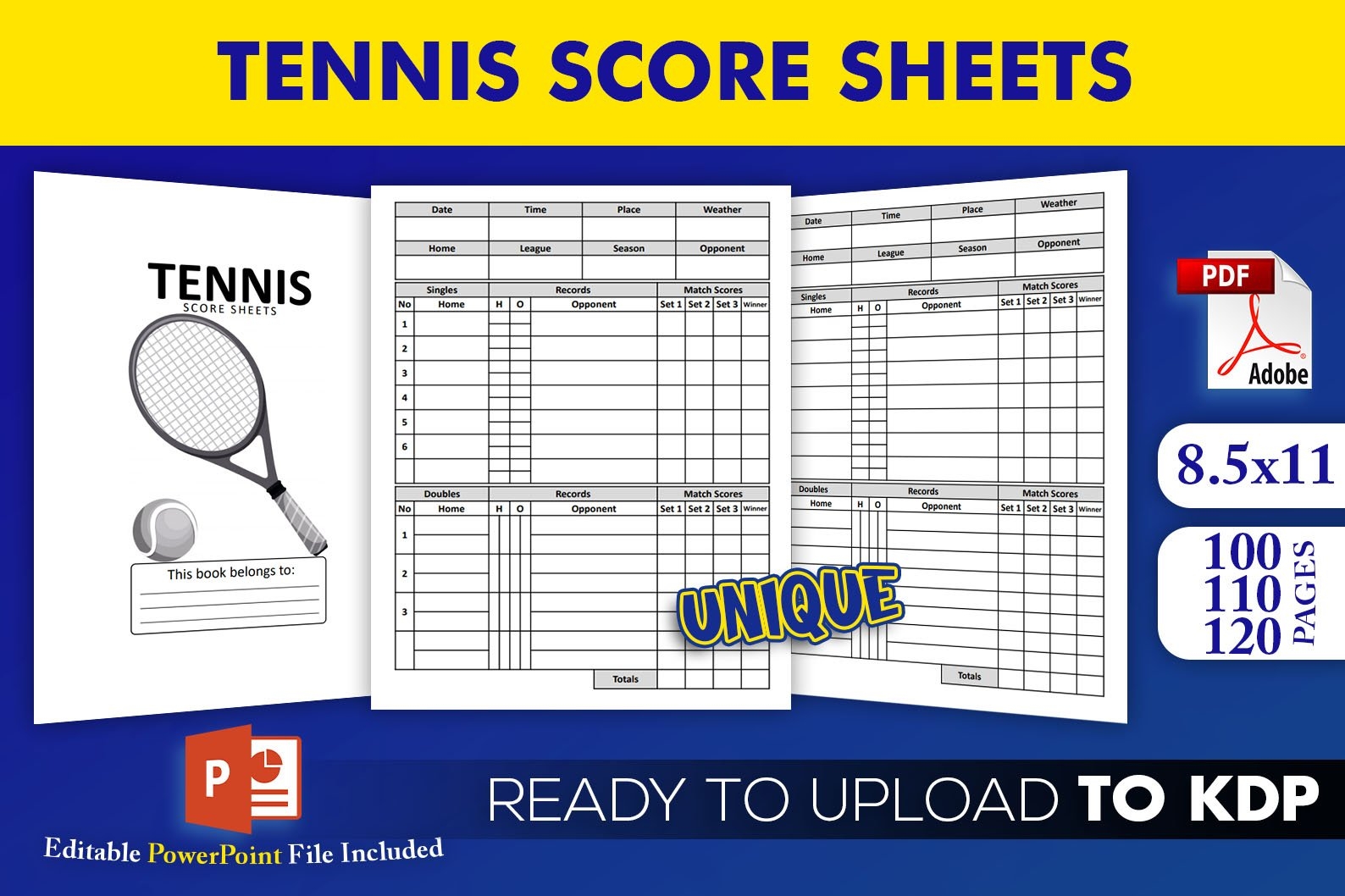 Tennis Score Sheets Book KDP Interior Template Editable Tennis Score Sheets Book KDP Interior Template Editable