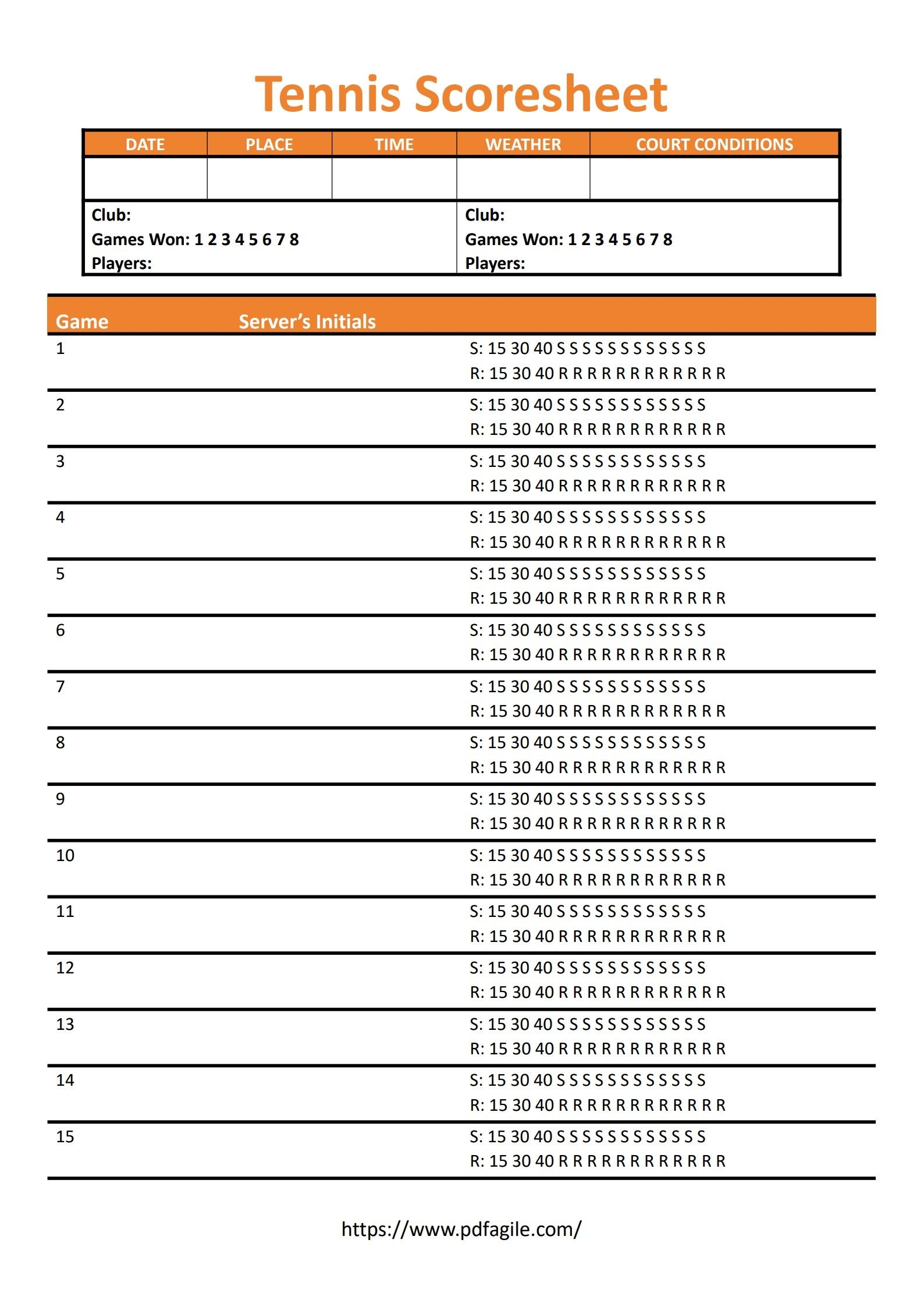 Tennis Scoresheet Template PDF Agile