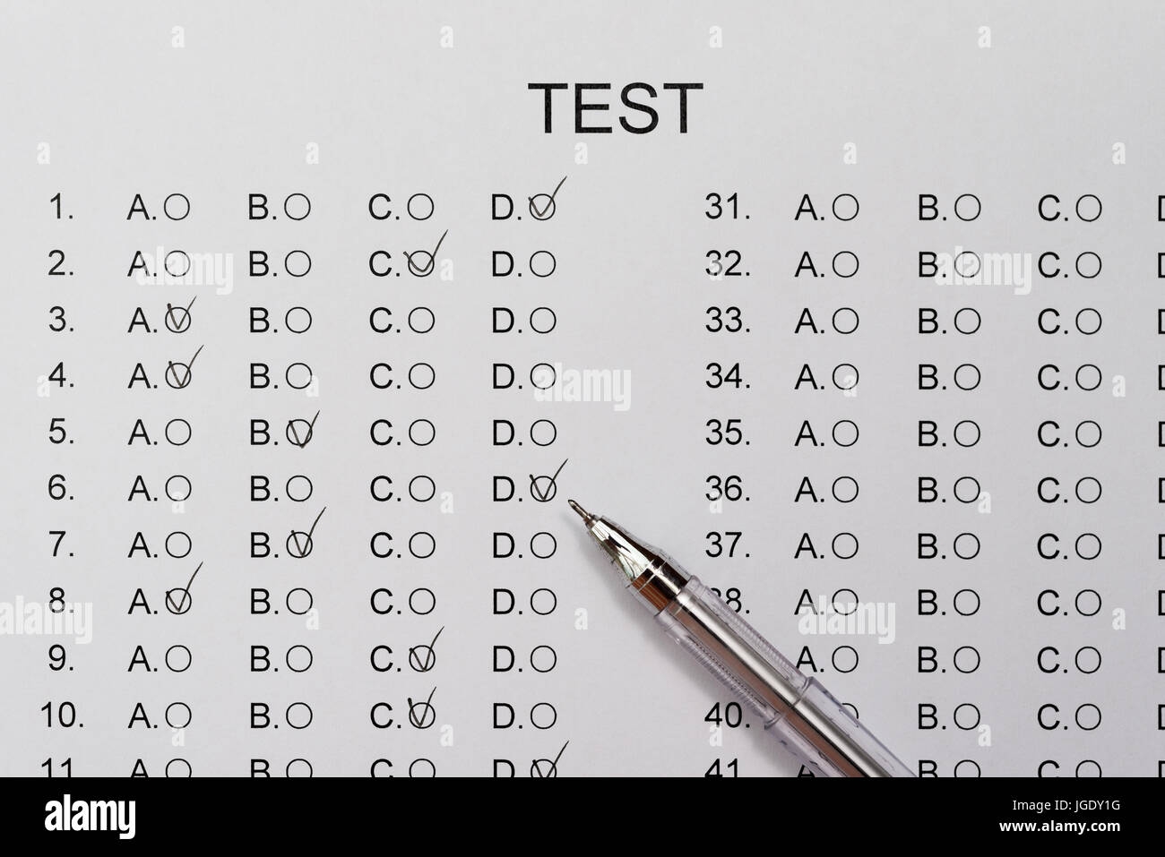 Test Score Sheet With Answers And Ballpoint Close Up Stock Photo Test Score Sheet With Answers And Ballpoint Close Up Stock Photo