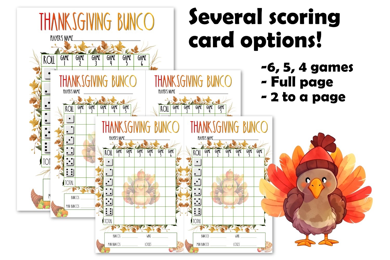 Printable Bunco Score Sheets For Thanksgiving
