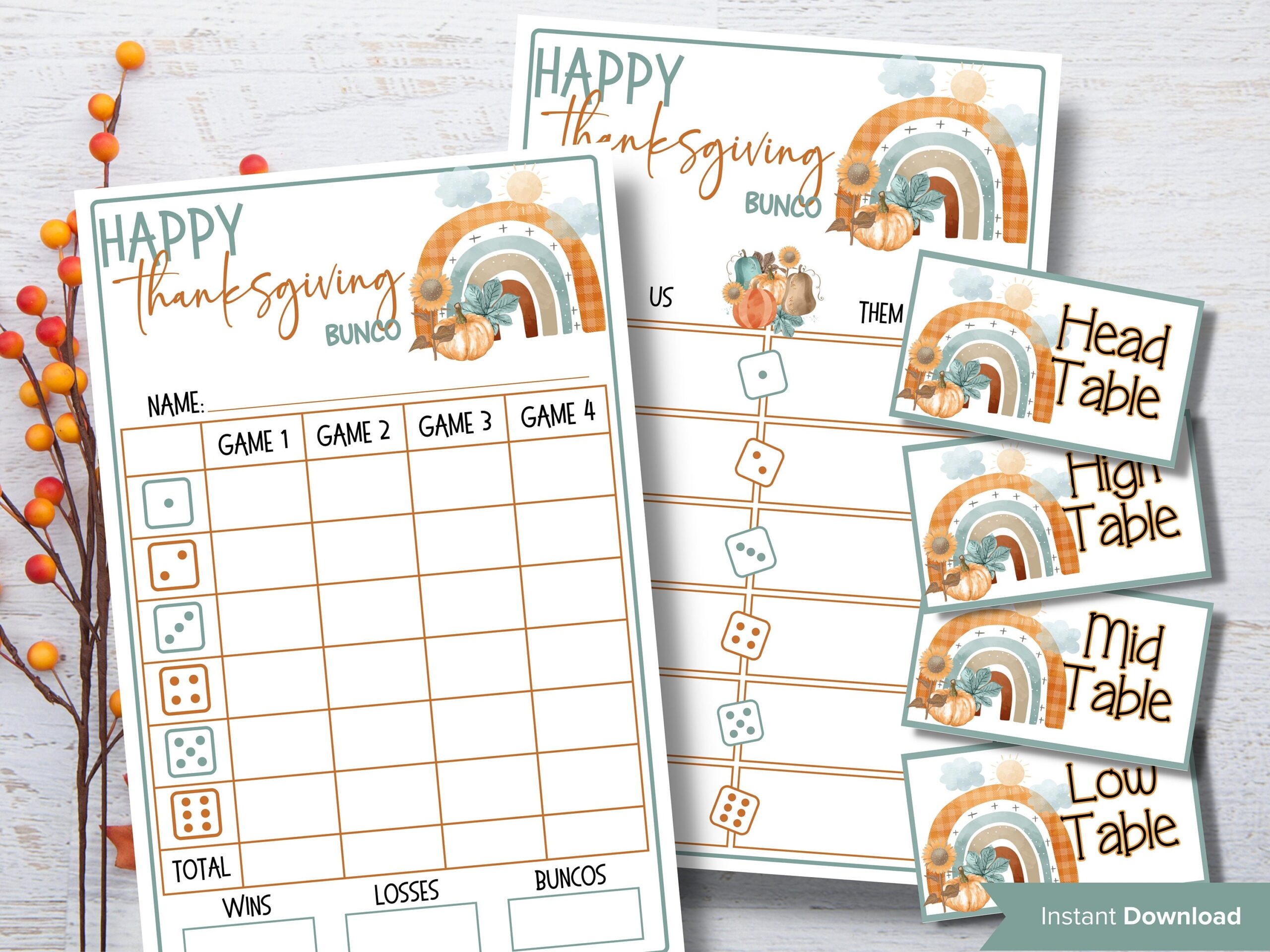 Thanksgiving Printable Bunco Cards I Bunco Score Cards I Bunco 