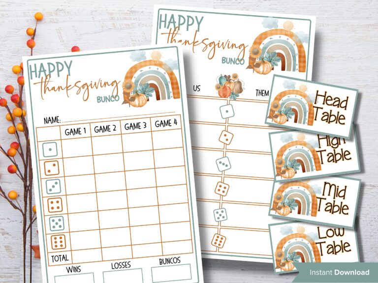 Thanksgiving Printable Bunco Cards I Bunco Score Cards I Bunco 