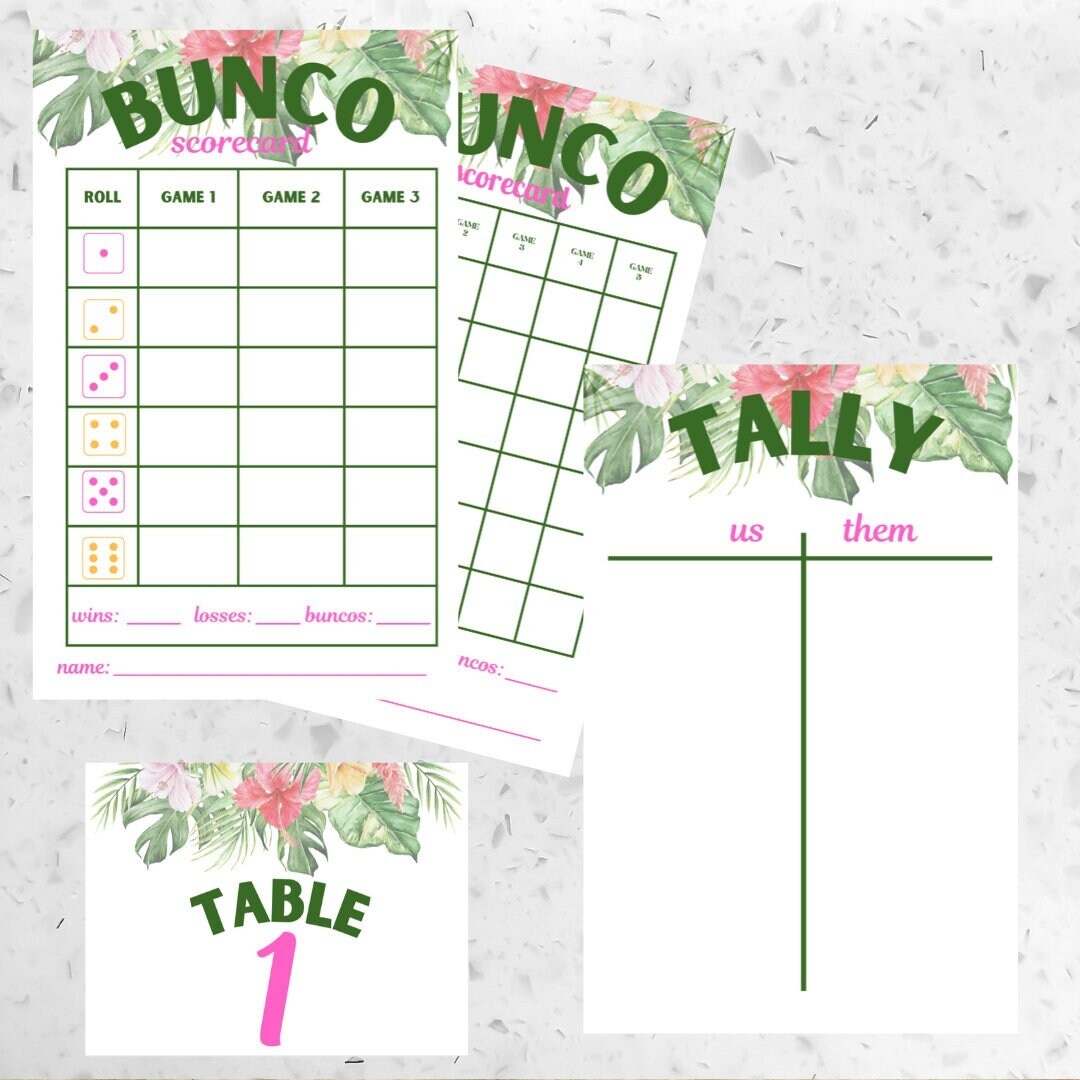 Luau Bunco Score Sheets