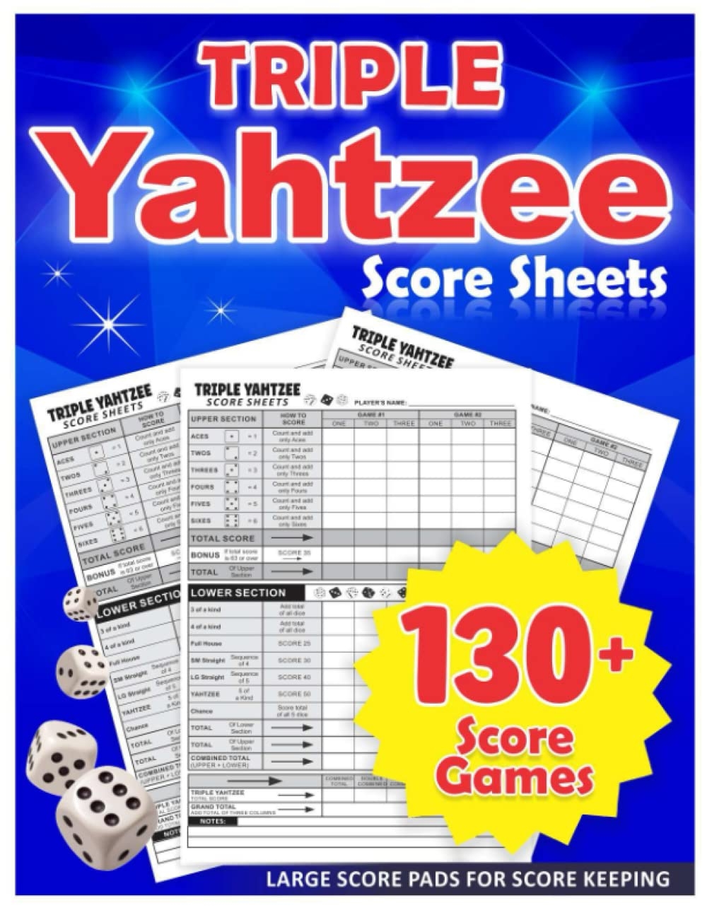Triple Yahtzee Score Sheets Triple Yahtzee Score Pads With 130 Pages Triple Yahtzee Score Book With 8 5 X 11 Inches Page Size 888 Large Score Pads For Scorekeeping Baker Medelien 9798986454245 Amazon Books