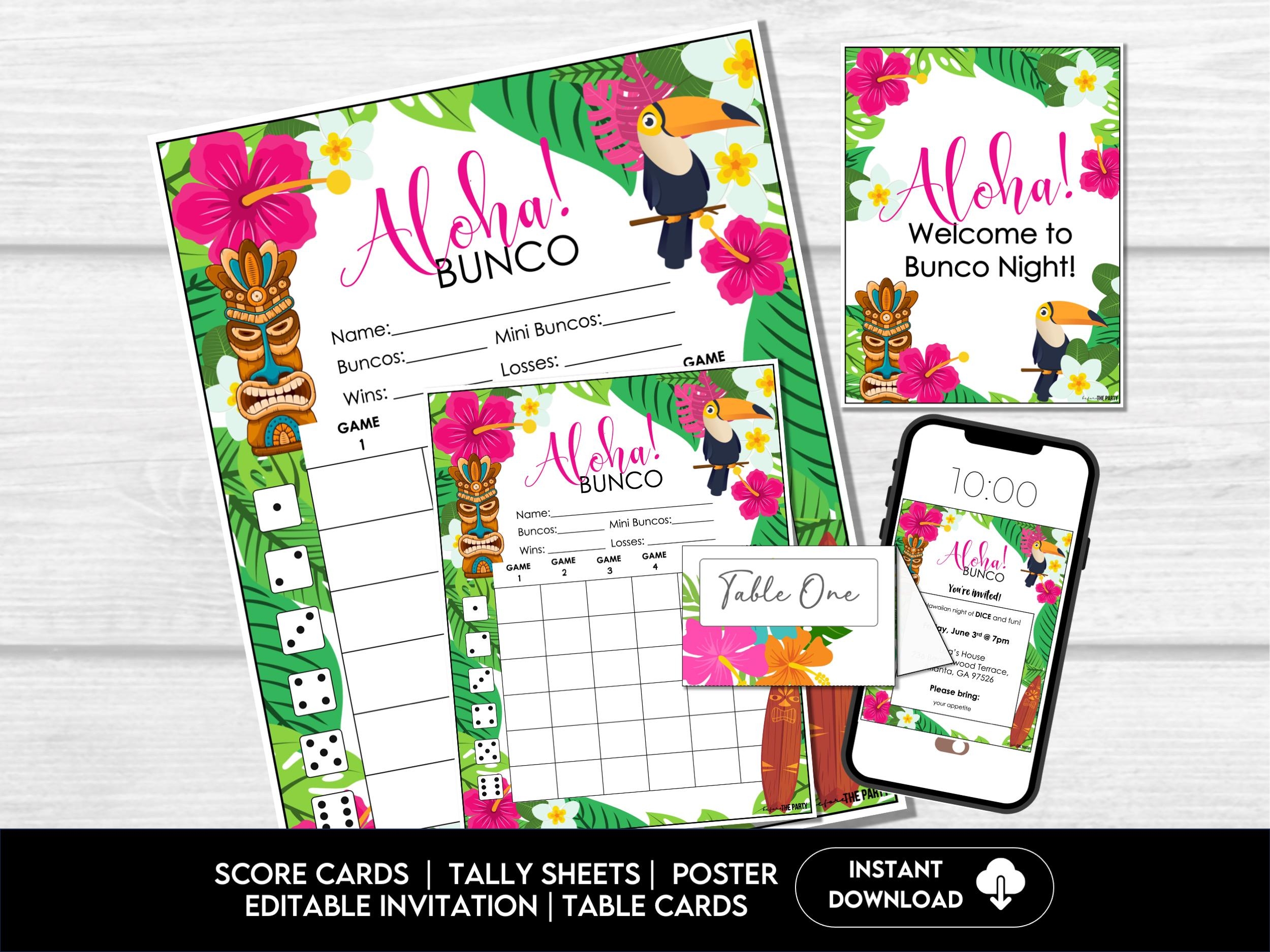 Tropical Summer Bunco Score Sheets Hawaii Party Bunco Score Cards 