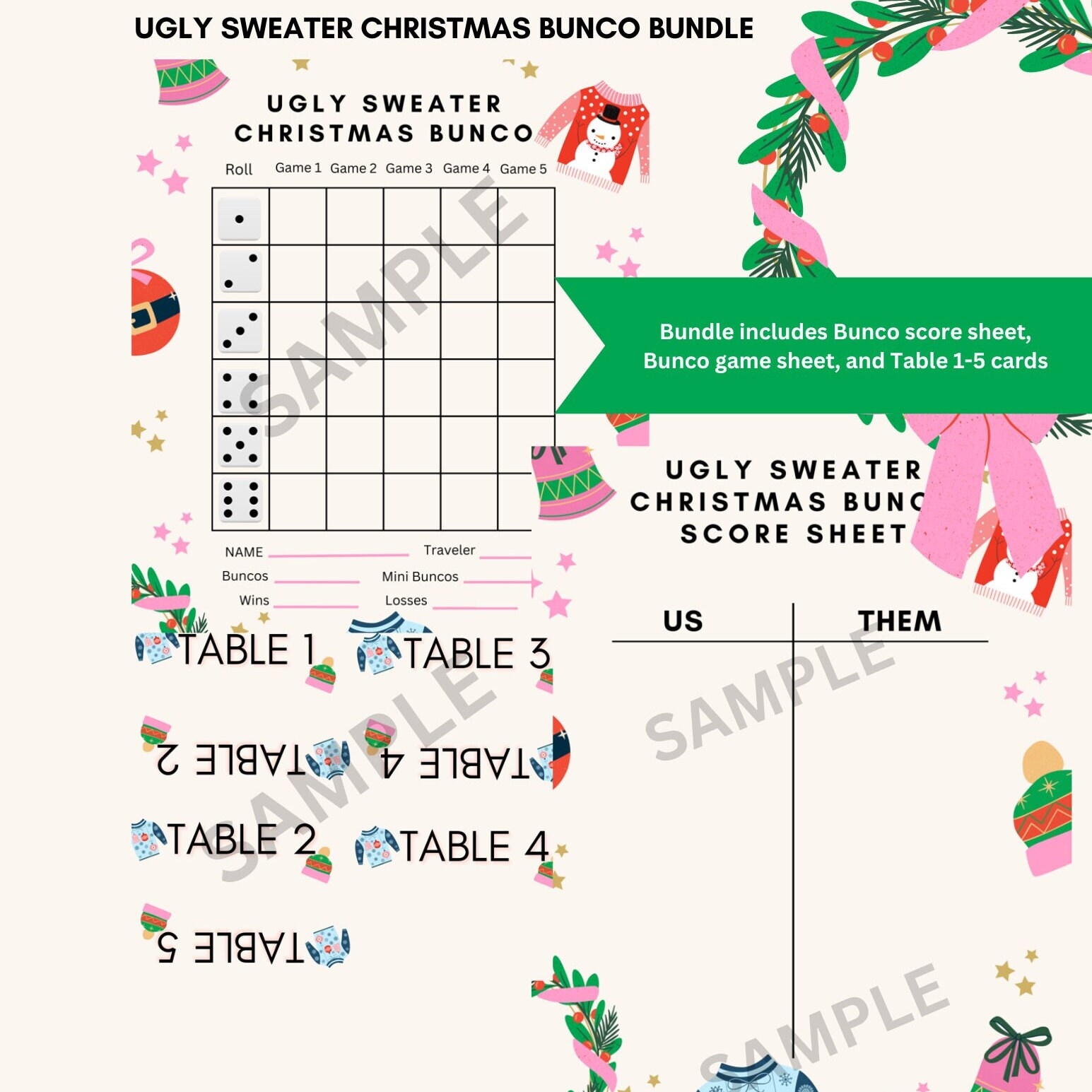 Ugly Sweater Christmas Bunco Printable Score Sheet Tally Table Numbers Ugly Sweater Christmas Bunco Printable Score Sheet Tally Table Numbers