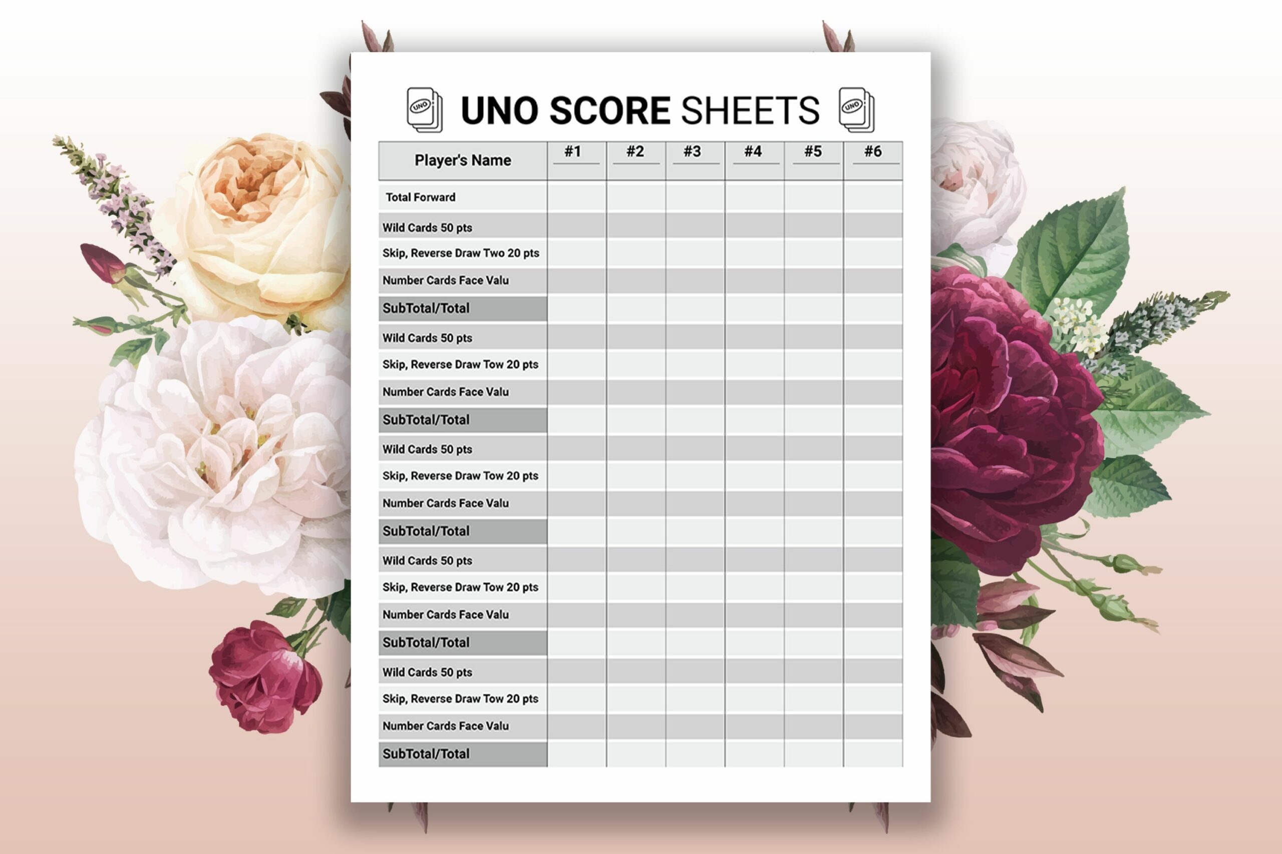 Uno Deluxe Score Card Pad 1978 Over 40 Two sided Sheets Vintage Worksheets Library