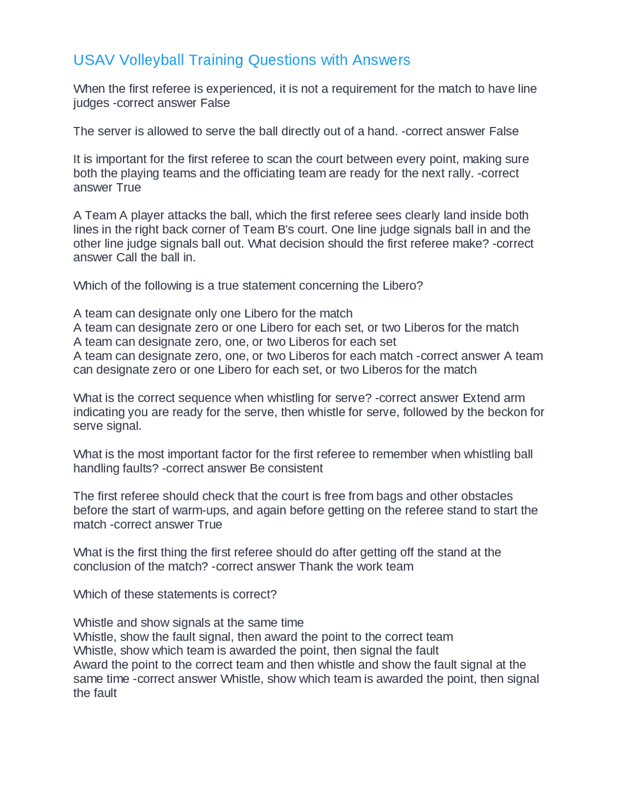 USAV Volleyball Referee Guidelines And Scoring Exams Training And Development Docsity