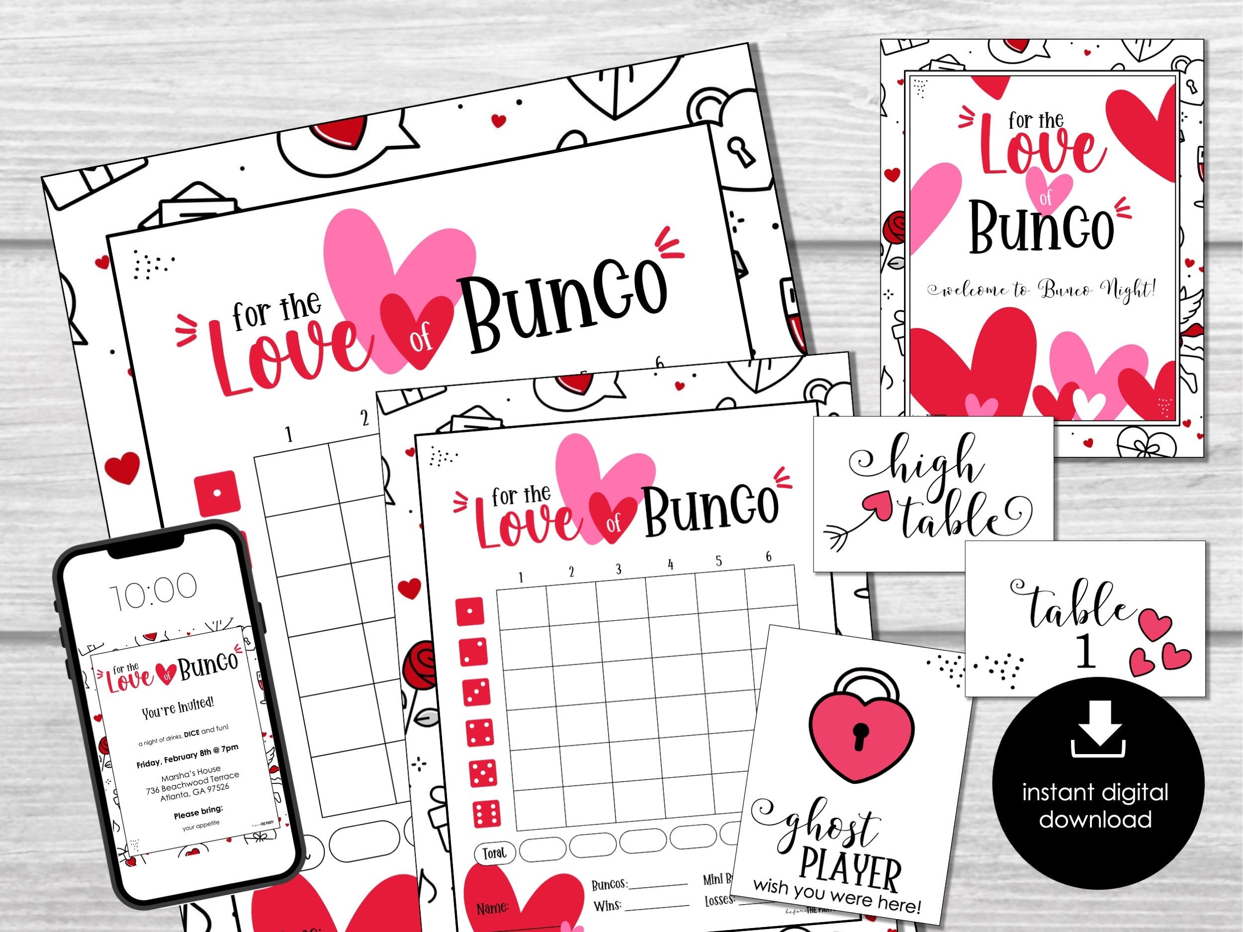 Valentine s Day Bunco Score Cards February Bunco Score Sheets 