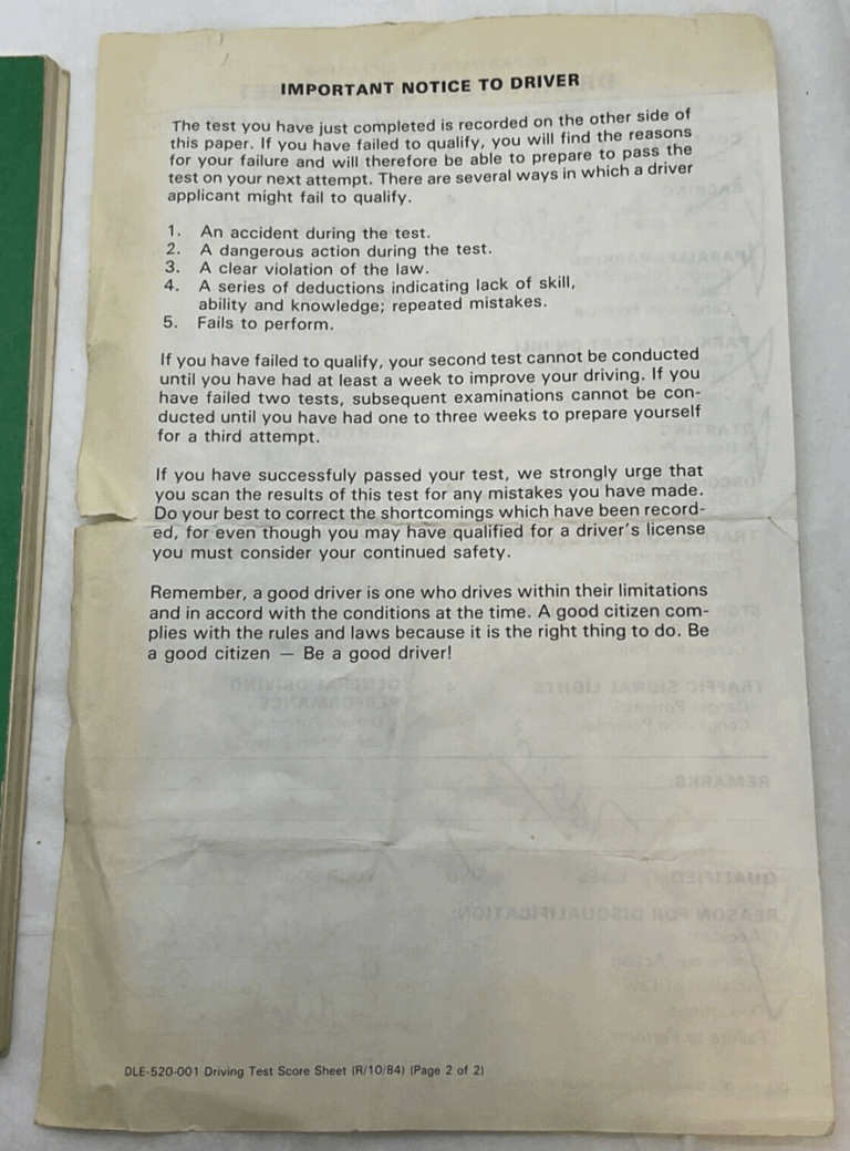 Vintage 1987 Washington State Driver s Guide Test Score Sheet U0026 New Road Signs EBay