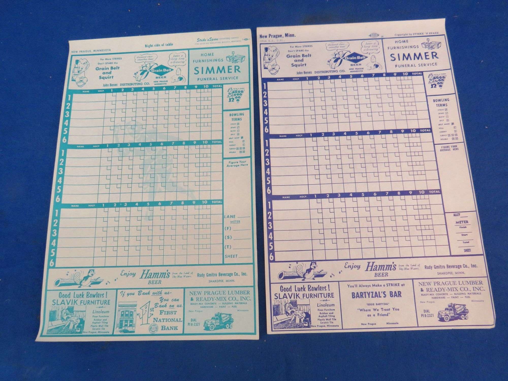Vintage Bowling Score Sheets With Hamm s And Grain Belt 