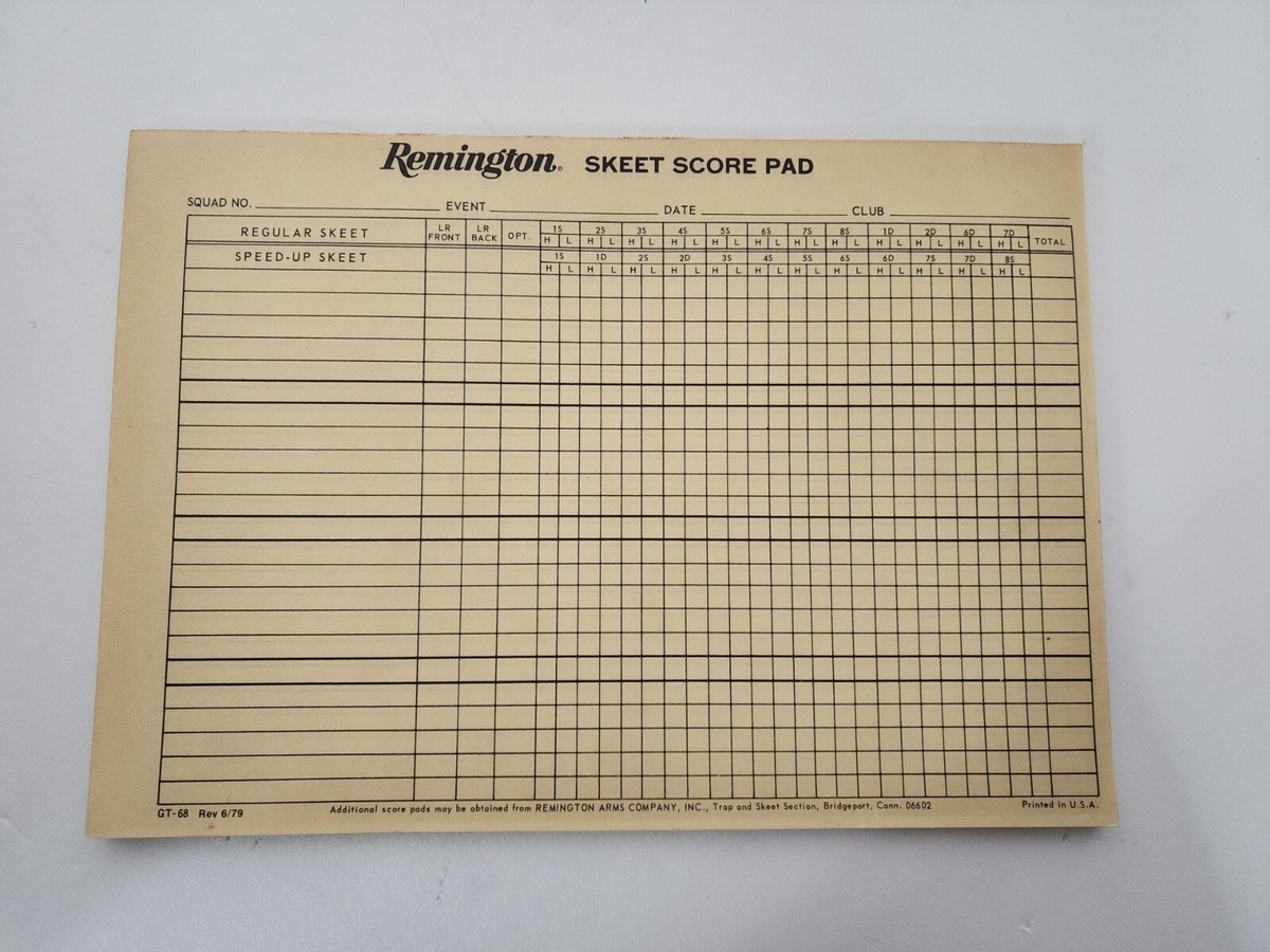 Vintage Remington Skeet Score Pad 24 Sheets EBay