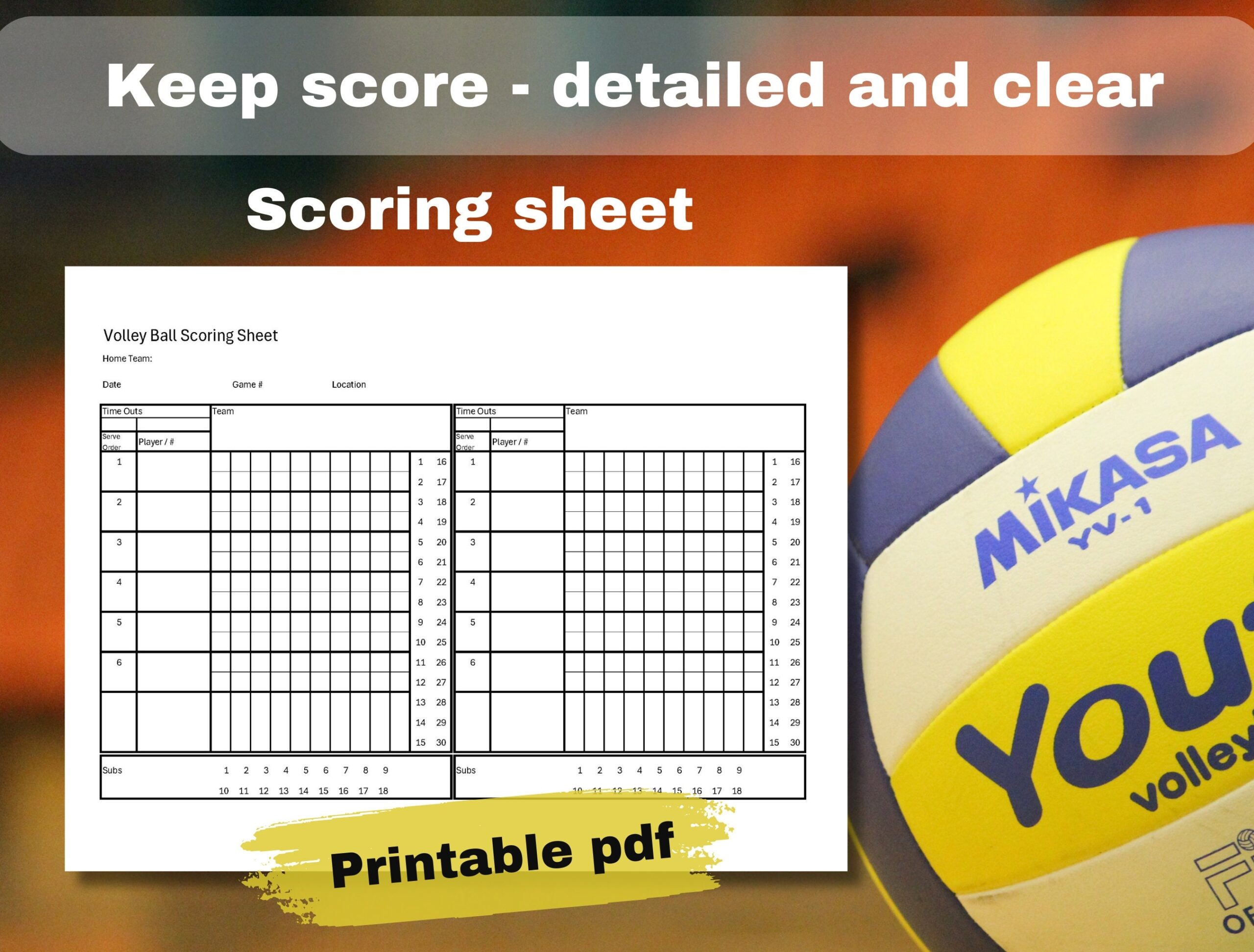 Volleyball Printables Bundle Score Sheet Line Up U0026 Rotation 