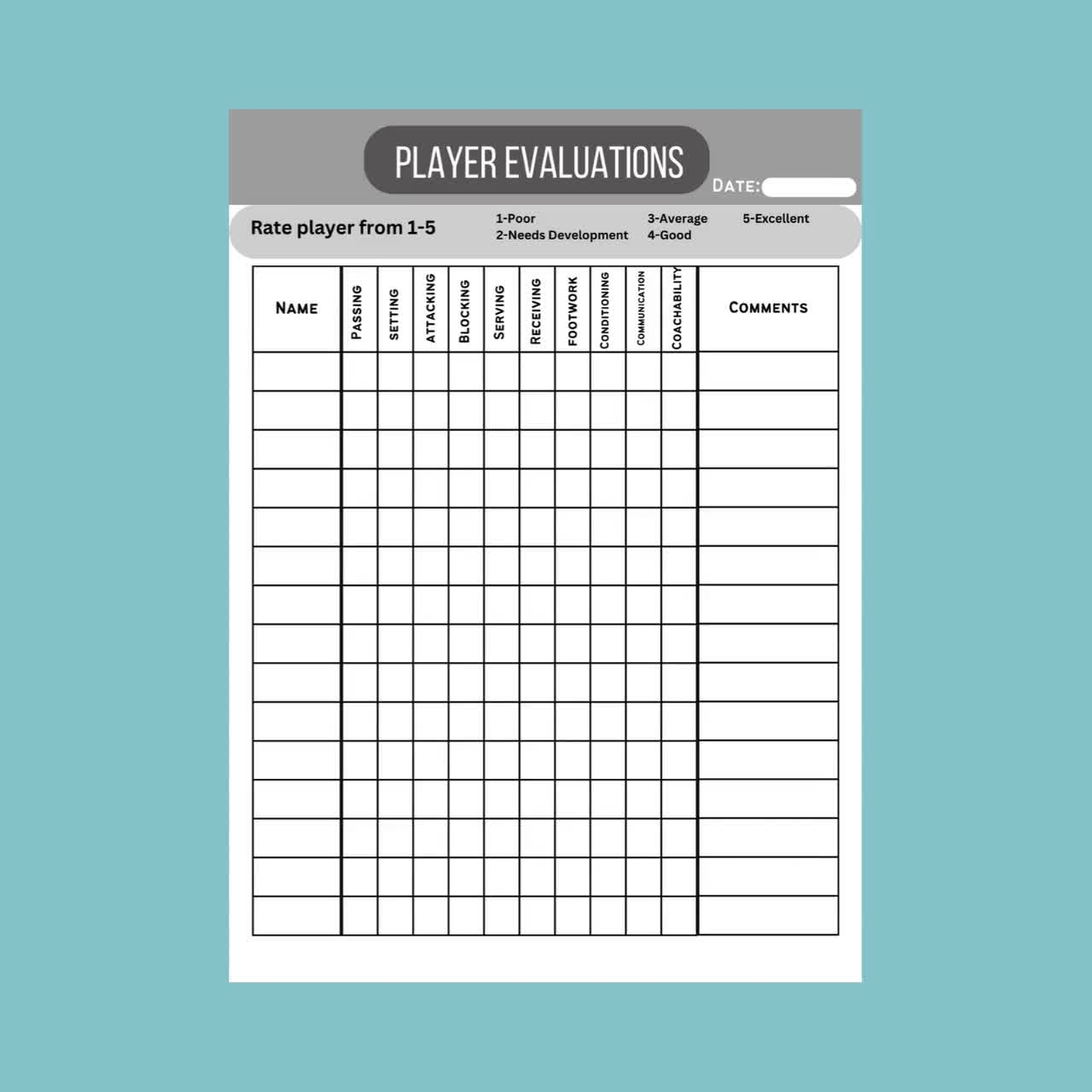 Volleyball Tryout Planner Volleyball Tryout Sheet Volleyball Coach s Planner Volleyball Templates Volleyball Tryout Printables