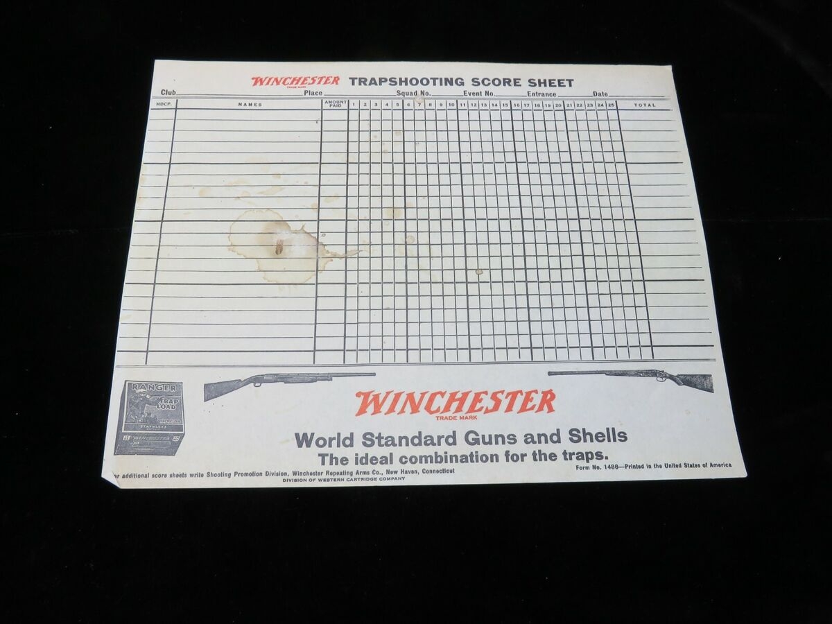 Winchester Trap Shooting Score Card Paper Advertising Ranger Shell Box 21 12 EBay