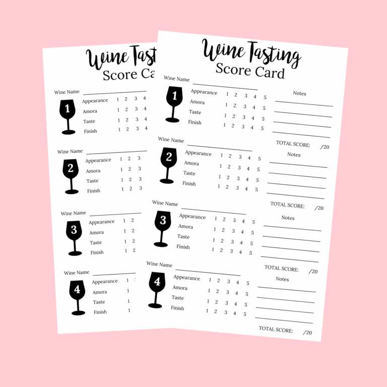 Wine Tasting Score Cards For 4 Wines