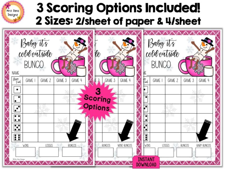Winter Snowman Bunco Bundle 27pgs Bunco Score Cards Tally Sheets 