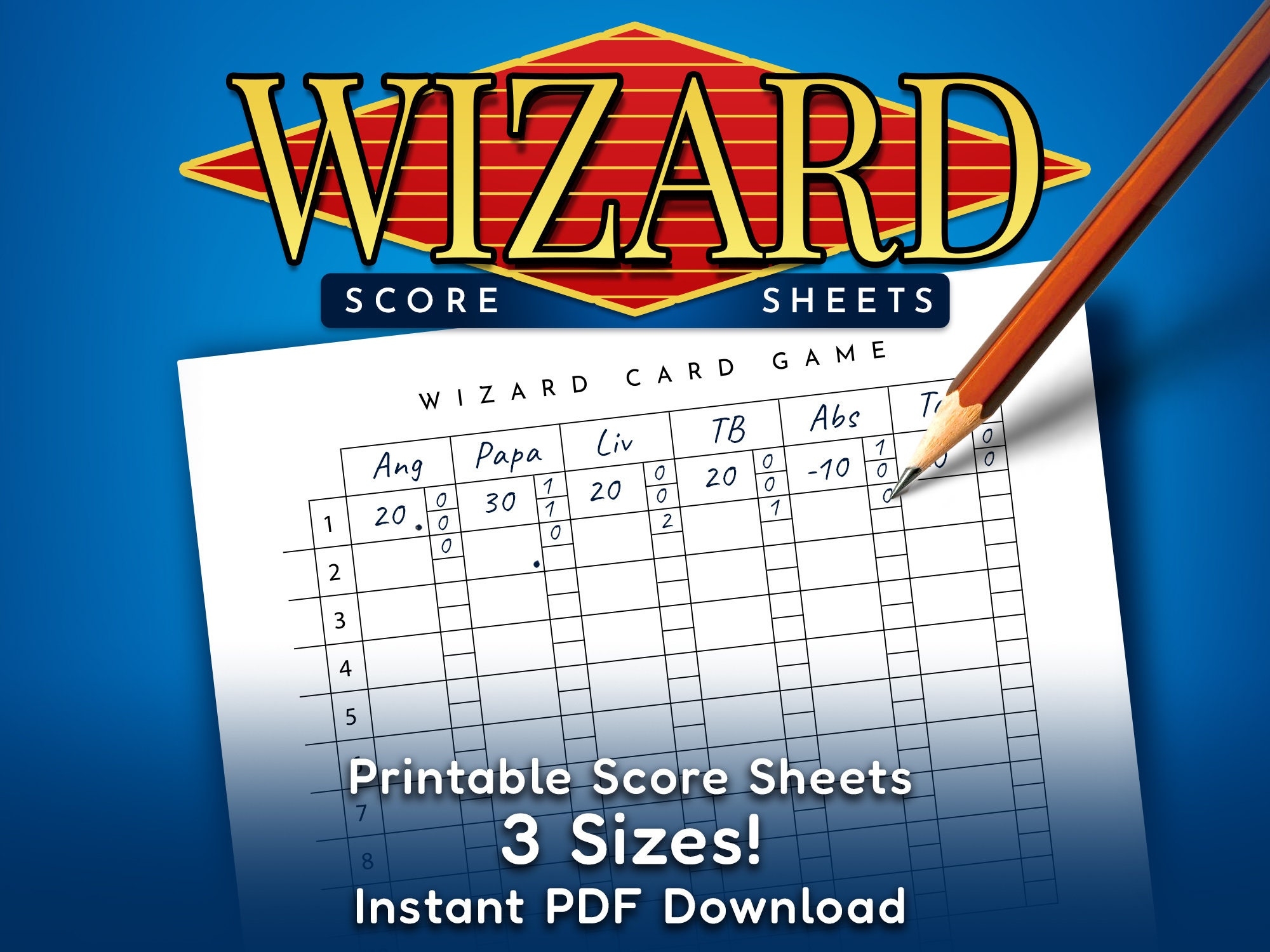 Wizard Score Sheet Printable Digital Download File Replacement 