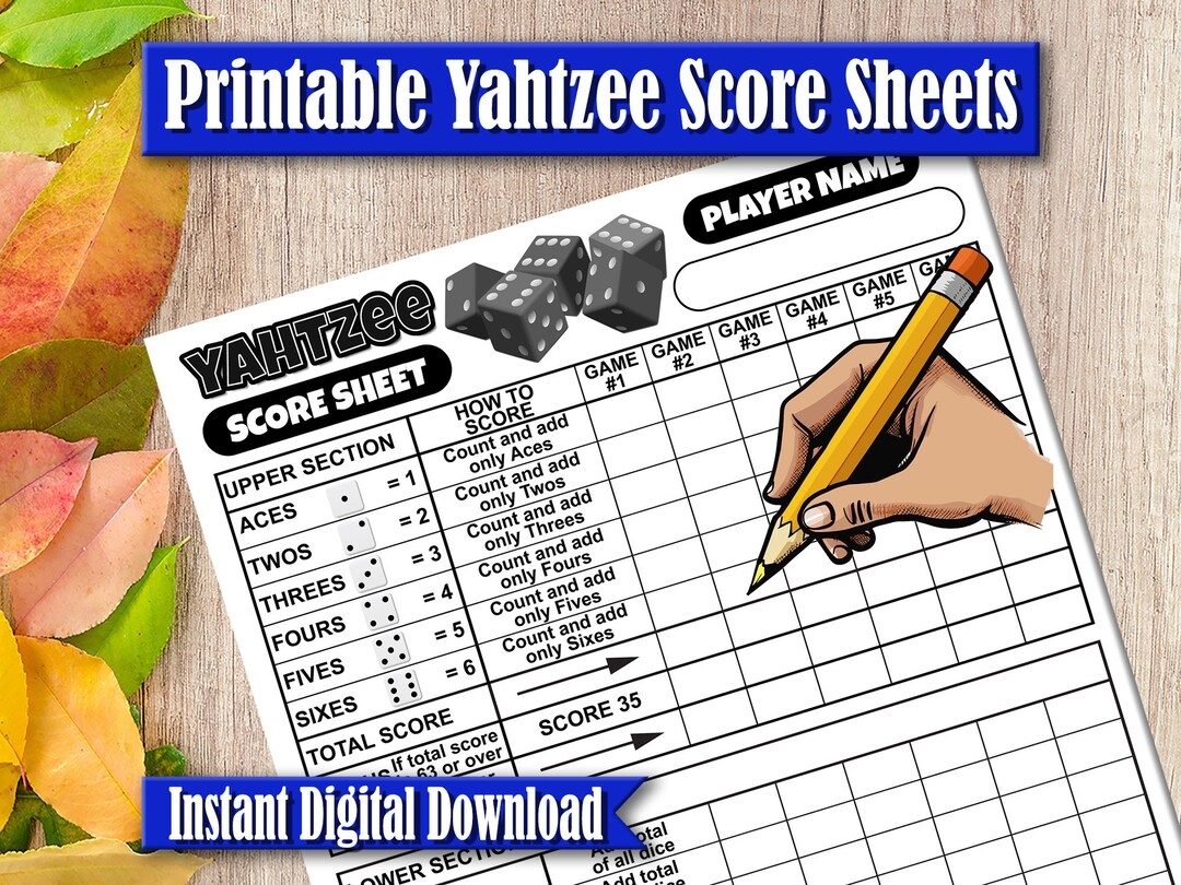 Yahtzee Replacement Score Card Sheets Board Game Printable Instant Digital Download Etsy