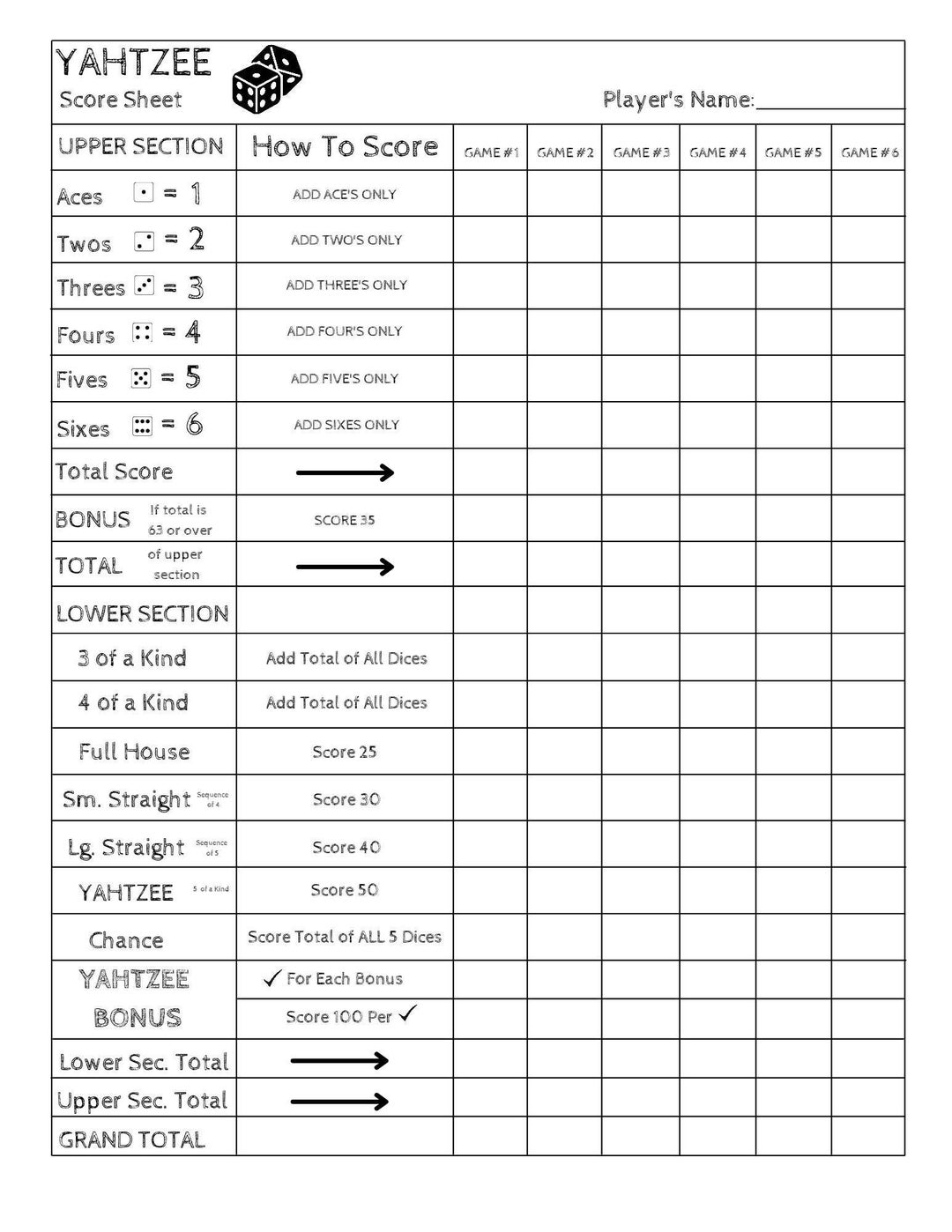 Yahtzee Score Card Print Ready File Yahtzee Scoresheet Yahtzee Score Pads Printable Ready File PDF Download 8 5x11 Etsy