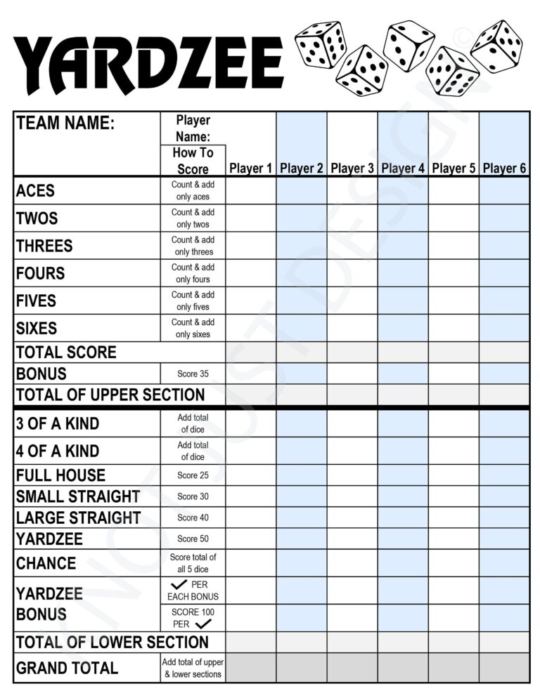 Yardzee Digital Score Card U0026 Rules Printable Instant Download Digital File PDF Score Sheet Cricut Yard Games